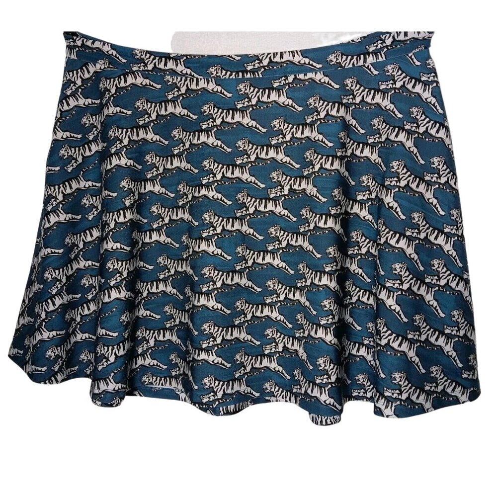 Jete Skater Skirt Plus Size 2X Blue All Over Tiger Print Mini Circle Zip Animal